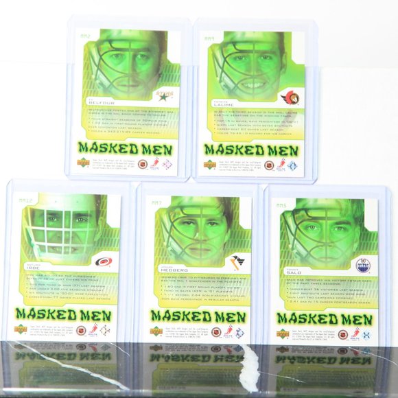 2001/02 MVP Masked Men Ed Belfour, Lalime, Irbe, Hedberg & Salo - Insert Cards - Picture 2 of 3
